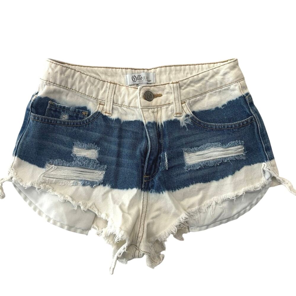 Y2K Cello jeans micro mini denim shorts sz S two toned raw hem coastal cowgirl